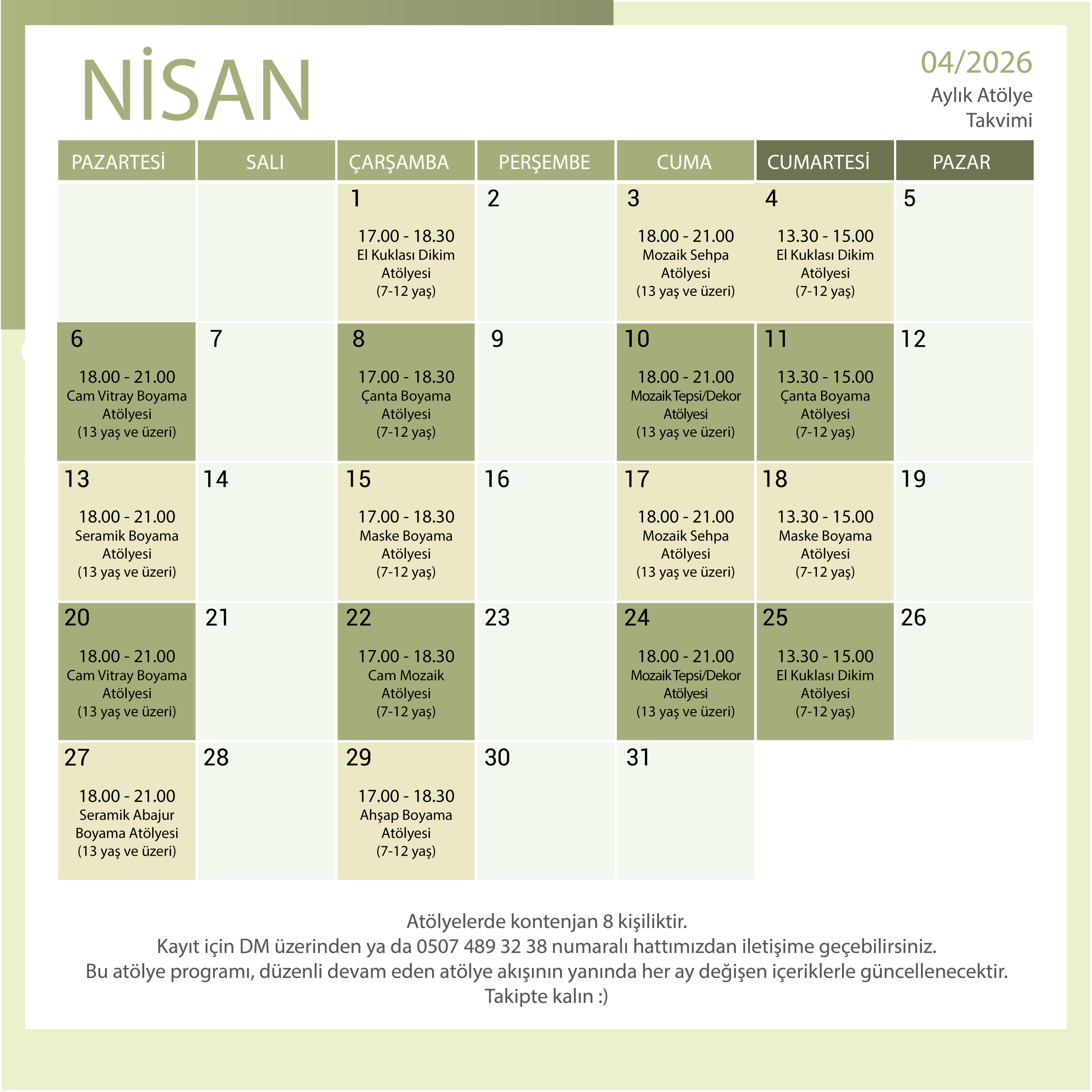 Aylık Takvim PediPlay Nisan ayı takvimi