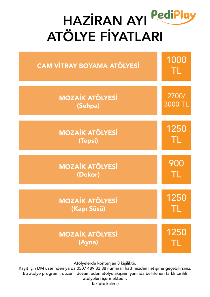 PediPlay Haziran ayı atölye fiyatları